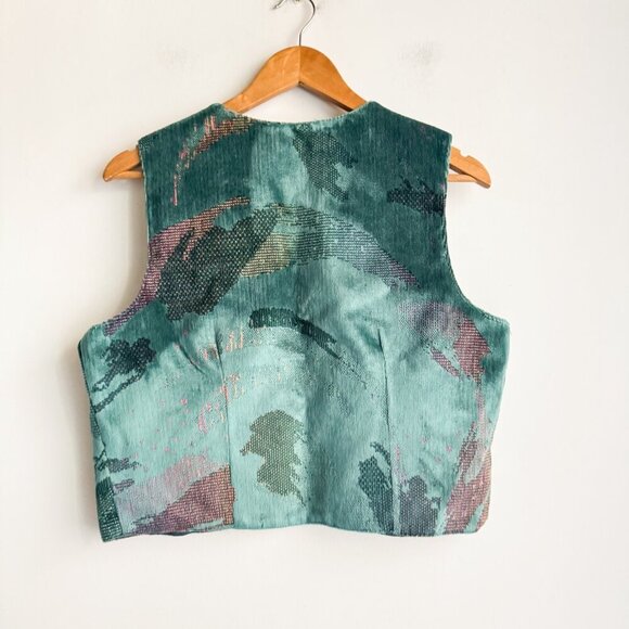 Vintage Western Collection Turquoise Teal Carpet Fabric Cropped Vest L - Picture 6 of 8